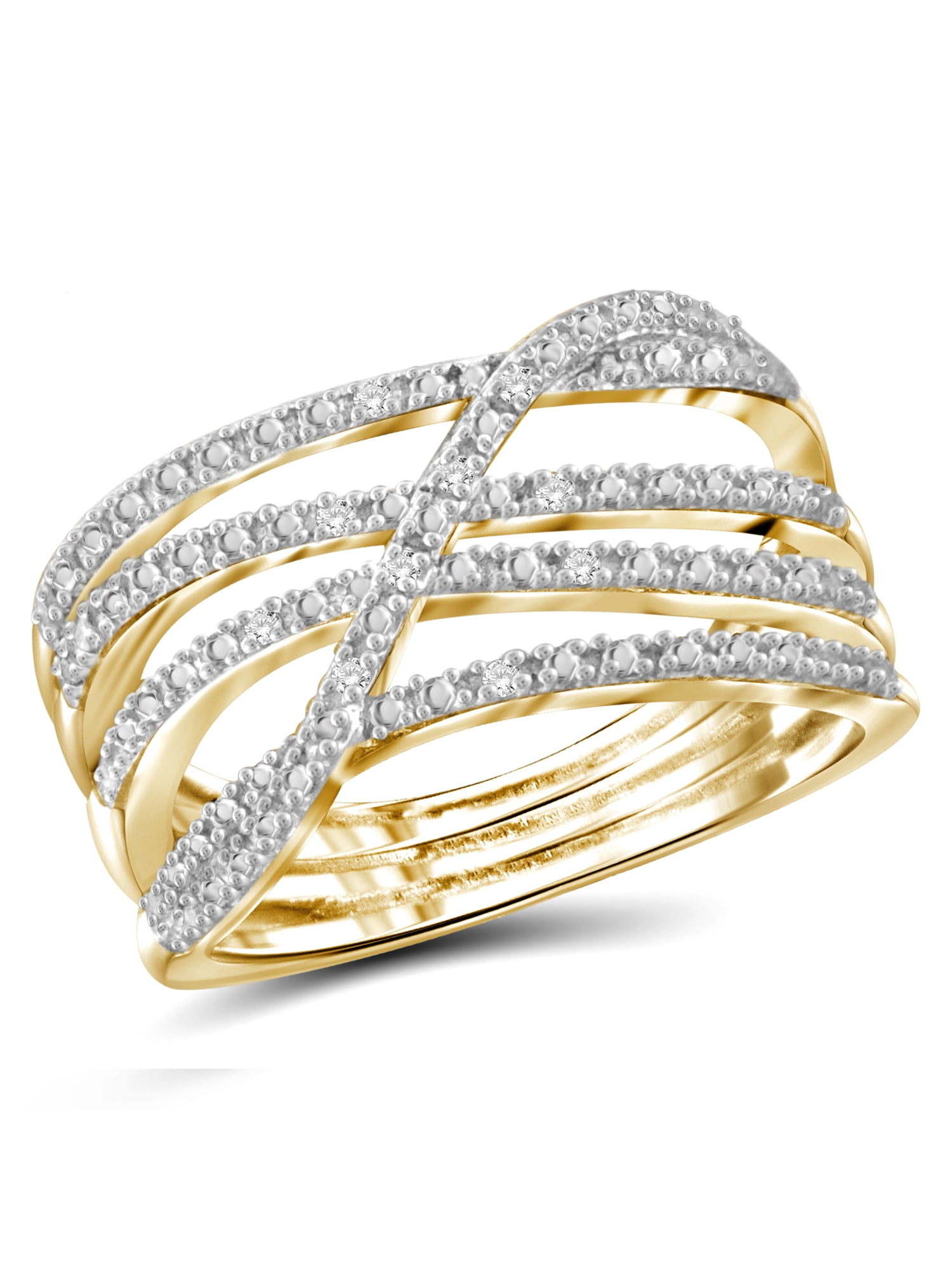 JewelersClub 14K Gold Plated Silver Accent White diamond Open Ring for Women | Diamonds for Everyday Womens Wear