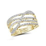 JEWELERSCLUB 14K Gold Plated Silver Accent White diamond Open Ring for Women | Diamonds for Everyday Womens Wear