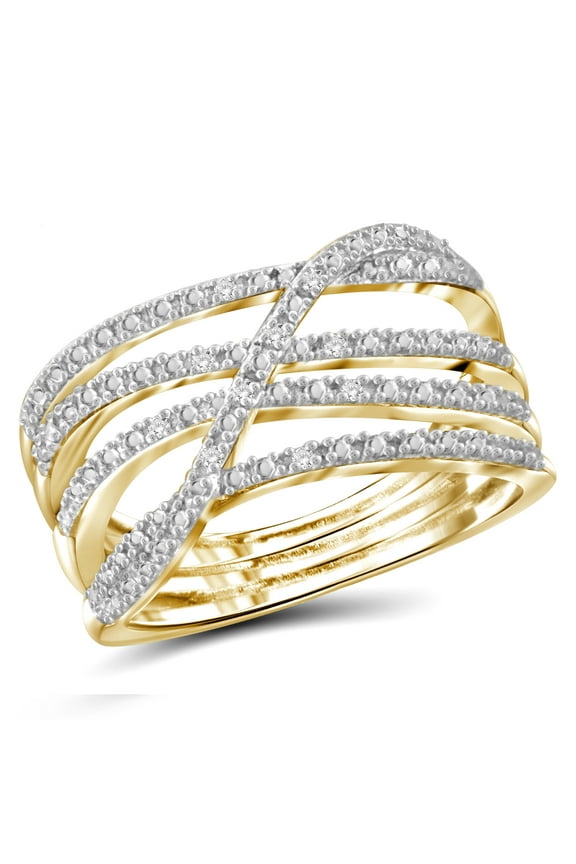 14K Gold Plated Silver Accent White diamond Open Ring for Women | Diamonds for Everyday Womens Wear