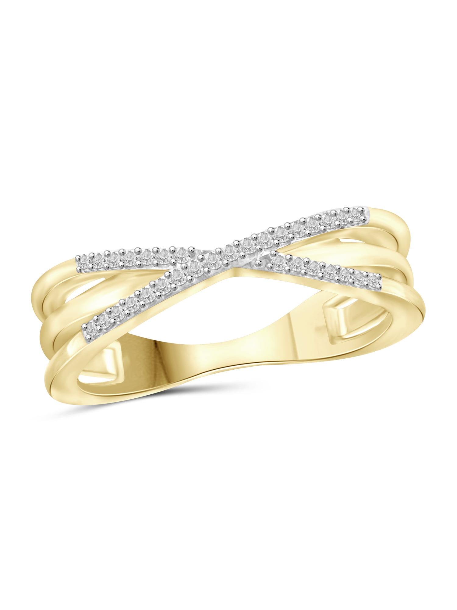 JewelersClub 14K Gold Plated Silver Criss Cross Ring – 0.10 Carat White Diamond Ring with 14K Gold Plated Silver X Ring – Real Diamond Criscross Ring with Hypoallergenic 14K Gold Plated Silver Ring