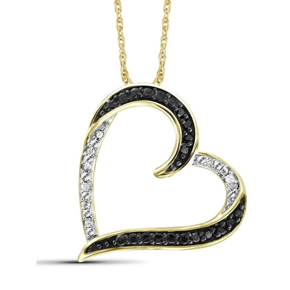 JewelersClub 14K Gold Plated Silver Heart Necklace with White Diamond 1/10 Carat | Jewelry Pendant Necklaces for Women with Round White Diamonds & 18 inch Rope Chain with Spring Clasp