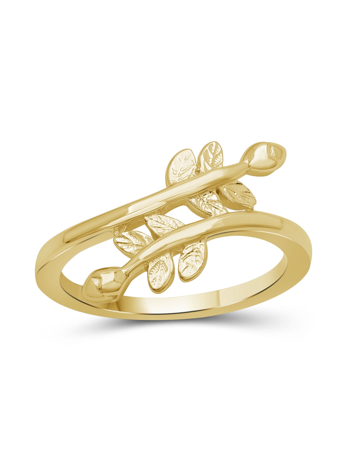 JewelersClub 14K Gold over Silver Leaf Friendship Ring for Women | Dainty 14k Gold over Silver Promise Ring For Women | Stackable Silver Open Band Olive Branch Ring For Women