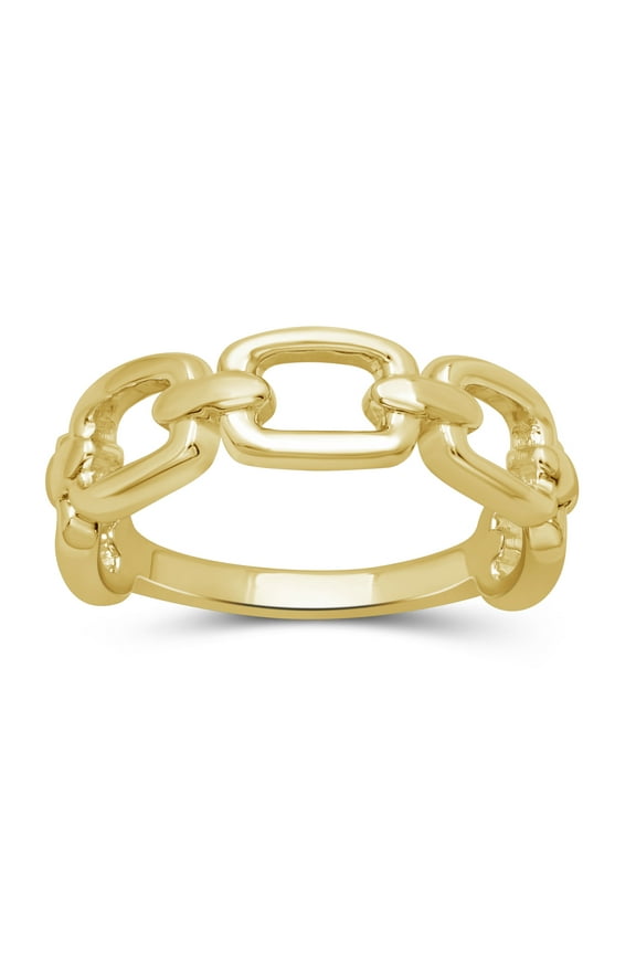 14K Gold over Silver Link Friendship Ring for Women | Dainty 14K Gold over Silver Promise Ring For Women | Silver Hand-Crafted Link Ring For Women