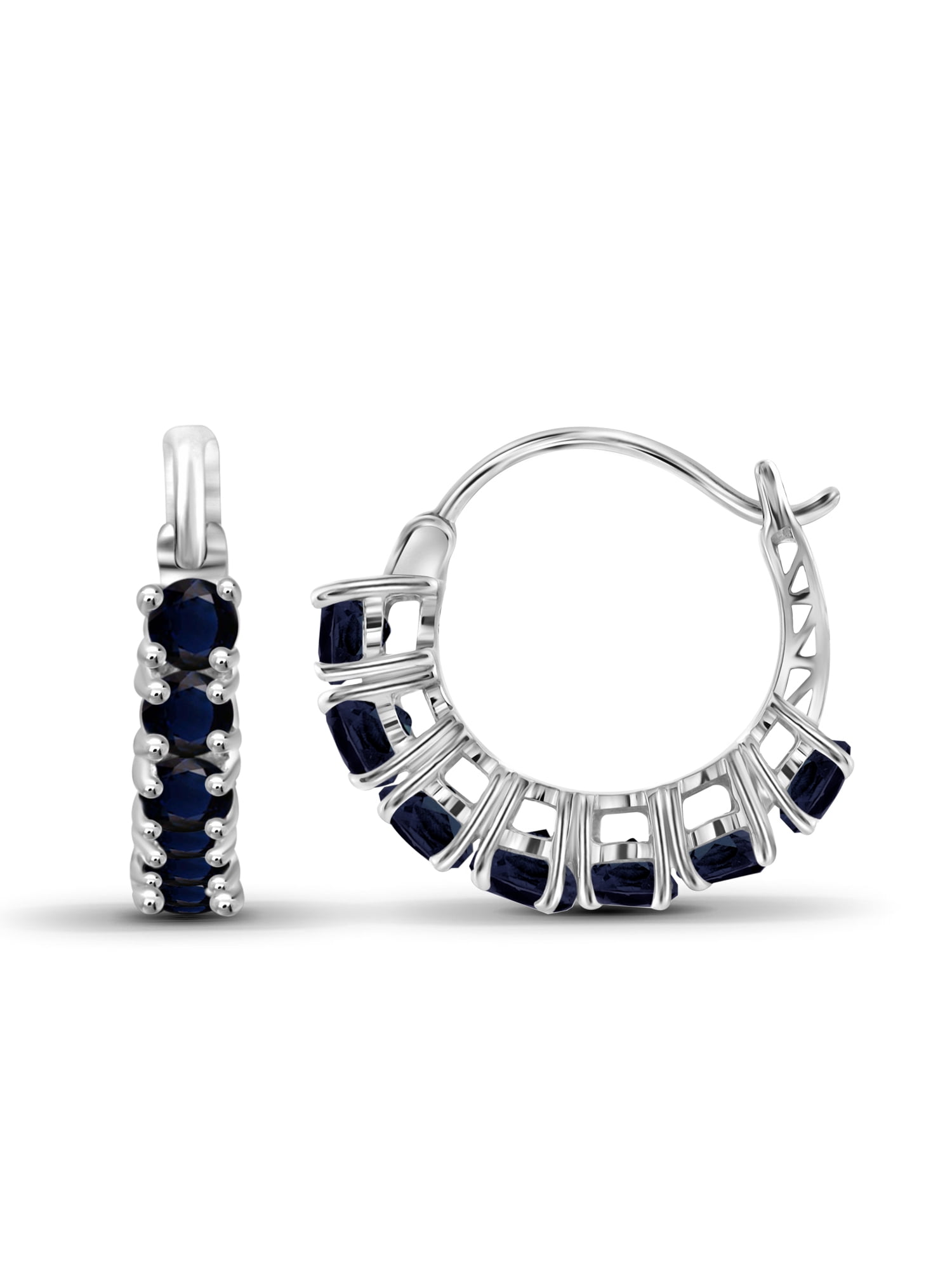 JewelersClub 2.00 CTW Sapphire Hoop Earrings – Sterling Silver (.925)| Hypoallergenic Hoops for Women - Round Cut Set with Latch Backs