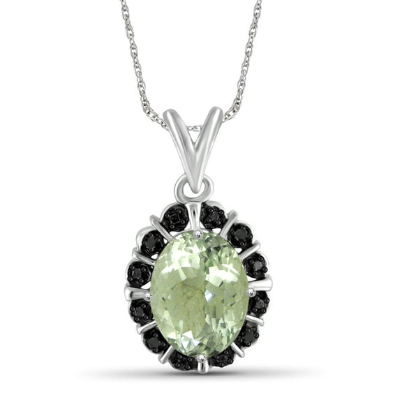JewelersClub 2.00 Carat T.G.W. Green Amethyst And Black Diamond Accent Sterling Silver Pendant, 18"
