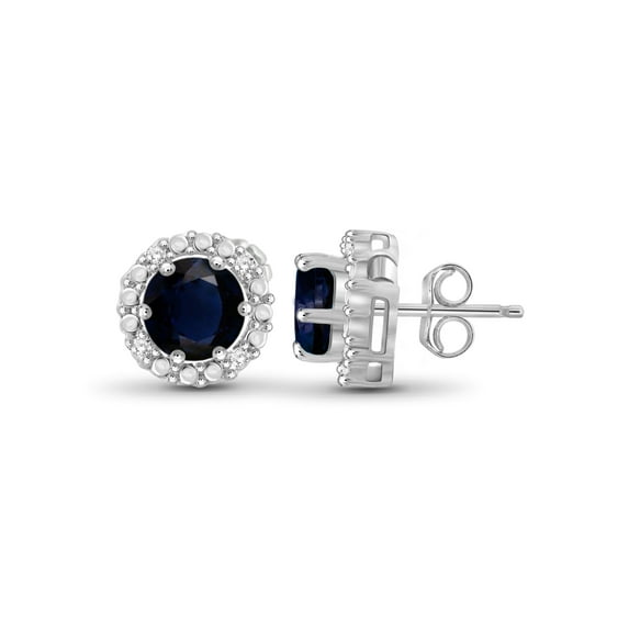 JewelersClub 2.50 CTW Sapphire Stud Earrings – Sterling Silver (.925)| Hypoallergenic Studs for Women - Round Cut Set with Push Backs