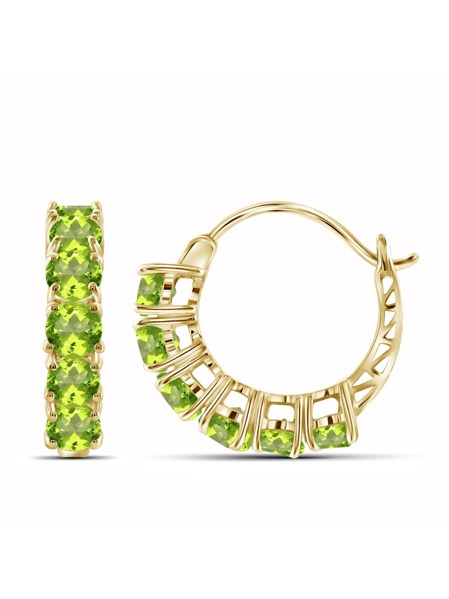 JewelersClub 3.00 CTW Peridot Hoop Earrings – 14k Gold-Plated Silver (.925)| Hypoallergenic Hoops for Women - Round Cut Set with Post Backs