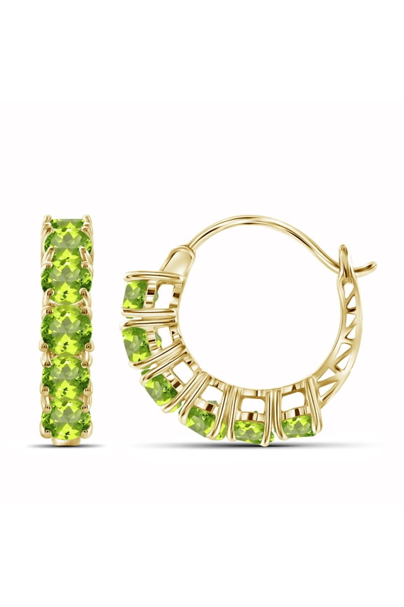3.00 CTW Peridot Hoop Earrings 14k Gold-Plated Silver (.925)| Hypoallergenic Hoops for Women - Round Cut Set with Post Backs