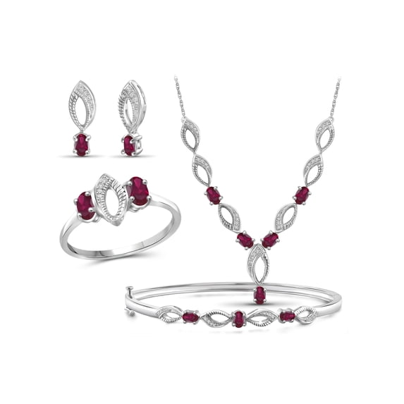 JewelersClub 3.00 Carat T.G.W. Ruby And White Diamond Accent Sterling Silver 4-Piece Jewelry set