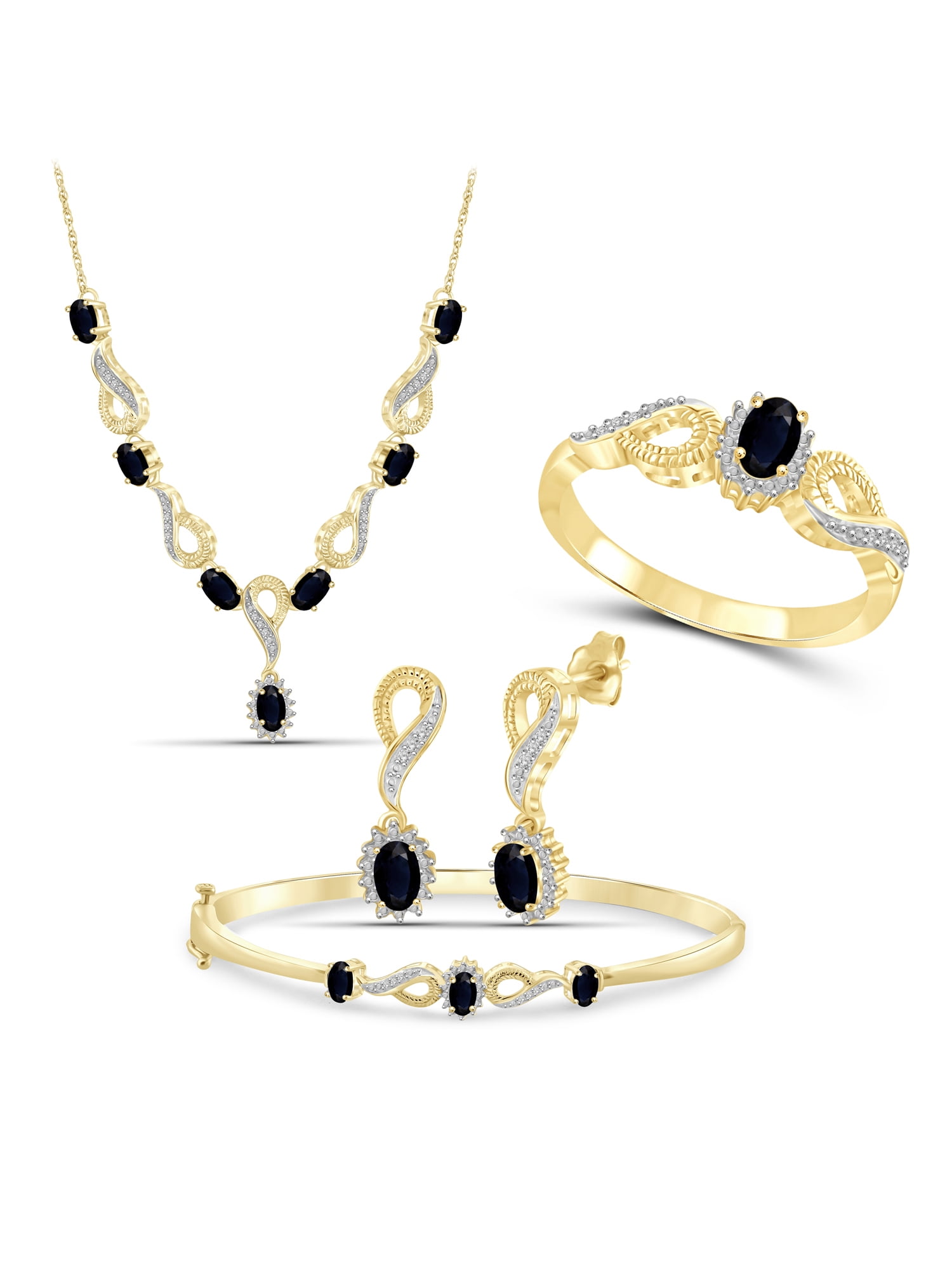 JewelersClub 4.00 Carat T.G.W. Sapphire And White Diamond Accent 14k Gold Over Silver 4-Piece Jewelry set