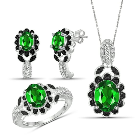 JewelersClub 4 3/4 Carat T.G.W. Chrome Diopside And Black & White Diamond Accent Sterling Silver 3-Piece Jewelry set