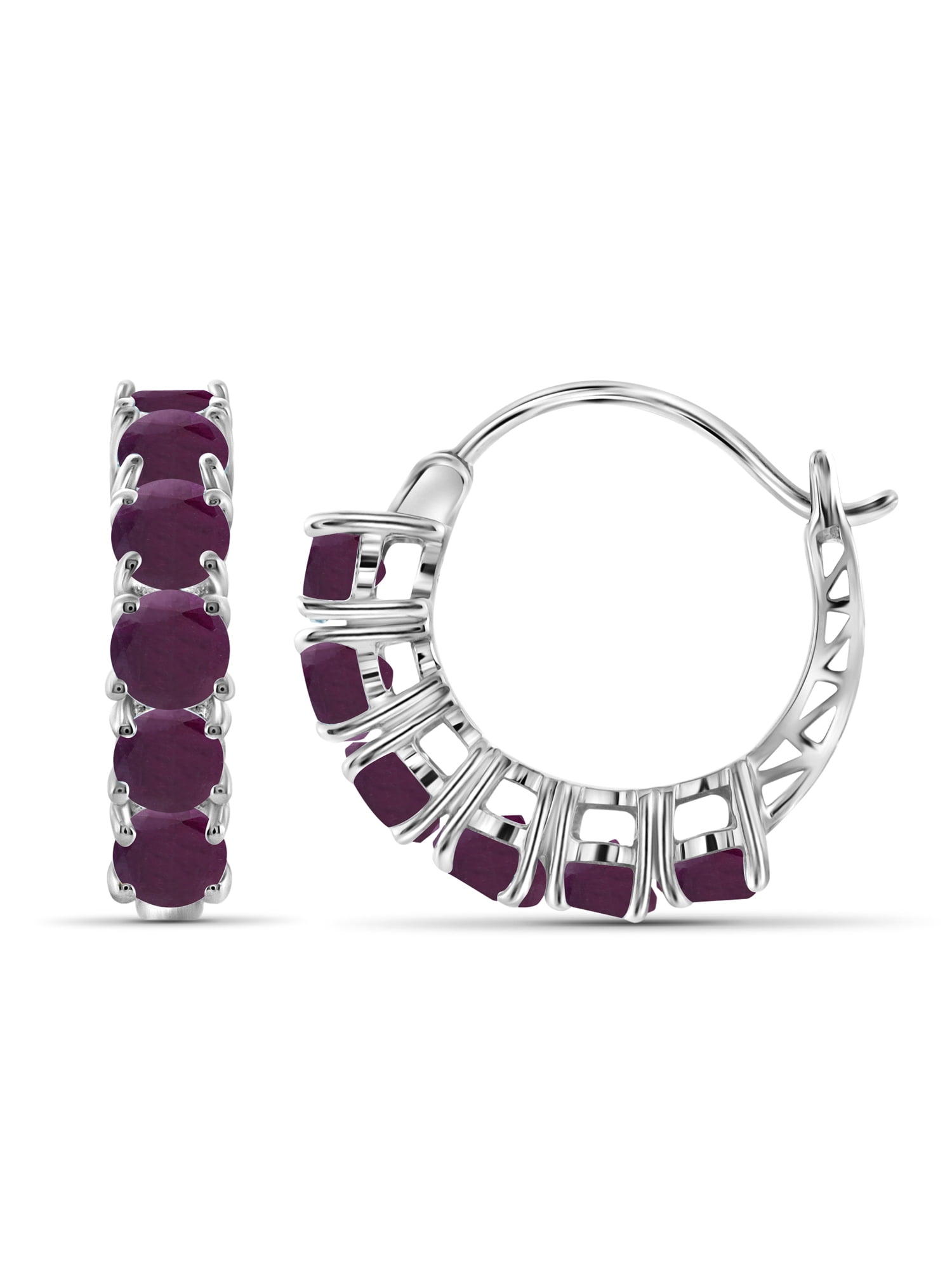 JewelersClub 4.75 CTW Ruby Hoop Earrings – Sterling Silver (.925)| Hypoallergenic Hoops for Women - Round Cut Set with Post Backs