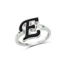 JewelersClub Accent Black Diamond Initial Letter Ring for Women | Customizable Sterling Silver E Alphabet Monogram Ring for Girls | Cursive Script Capital Letters | Personalized Jewelry Gift for Her