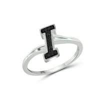 JewelersClub Accent Black Diamond Initial Letter Ring for Women | Customizable Sterling Silver I Alphabet Monogram Ring for Girls | Cursive Script Capital Letters | Personalized Jewelry Gift for Her