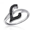 thumbnail image 1 of JewelersClub Accent Black Diamond Initial Letter Ring for Women | Customizable Sterling Silver L Alphabet Monogram Ring for Girls | Cursive Script Capital Letters | Personalized Jewelry Gift for Her, 1 of 1