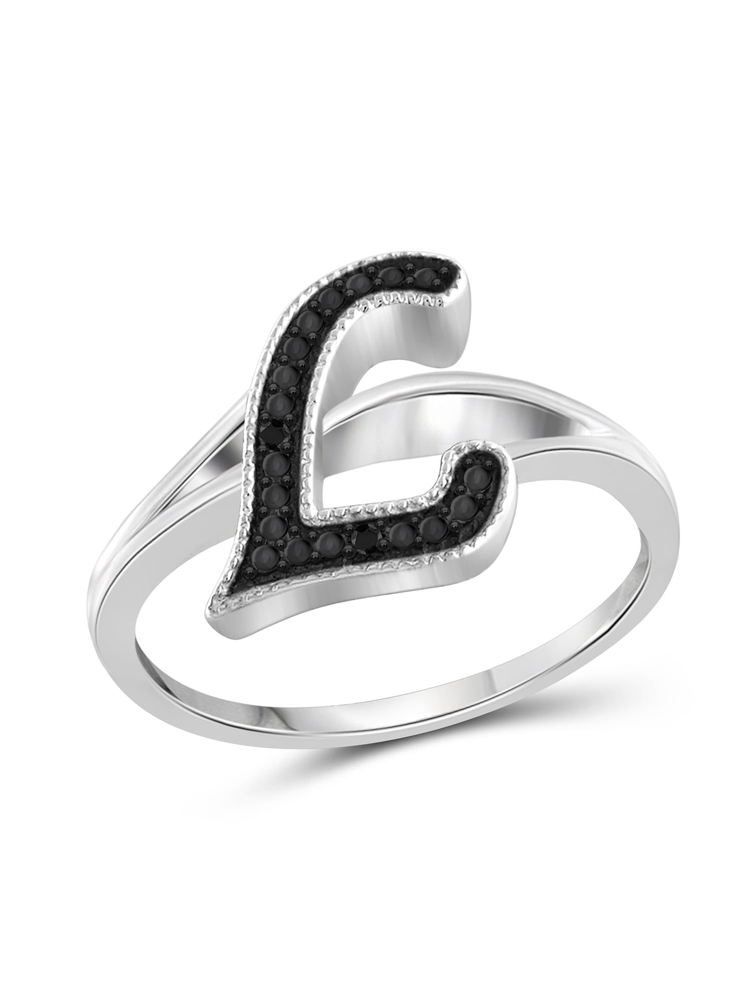 Jewelersclub Accent White Diamond Initial Letter Ring for Women | Customizable Sterling Silver N Alphabet Monogram Ring for Girls | Cursive Script
