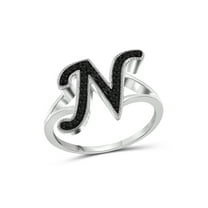 JewelersClub Accent Black Diamond Initial Letter Ring for Women | Customizable Sterling Silver N Alphabet Monogram Ring for Girls | Cursive Script Capital Letters | Personalized Jewelry Gift for Her