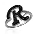 thumbnail image 1 of JewelersClub Accent Black Diamond Initial Letter Ring for Women | Customizable Sterling Silver R Alphabet Monogram Ring for Girls | Cursive Script Capital Letters | Personalized Jewelry Gift for Her, 1 of 1