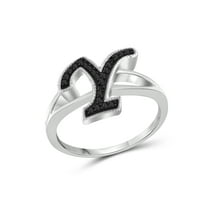 JewelersClub Accent Black Diamond Initial Letter Ring for Women | Customizable Sterling Silver Y Alphabet Monogram Ring for Girls | Cursive Script Capital Letters | Personalized Jewelry Gift for Her