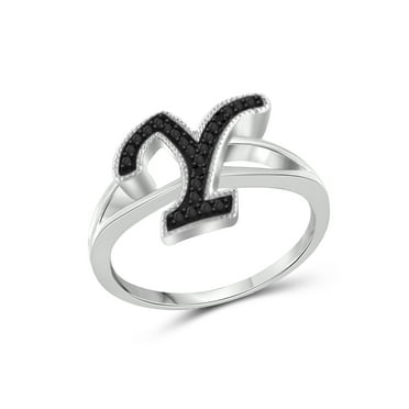 JewelersClub Accent Black Diamond Initial Letter Ring for Women | Customizable Sterling Silver Y Alphabet Monogram Ring for Girls | Cursive Script Capital Letters | Personalized Jewelry Gift for Her