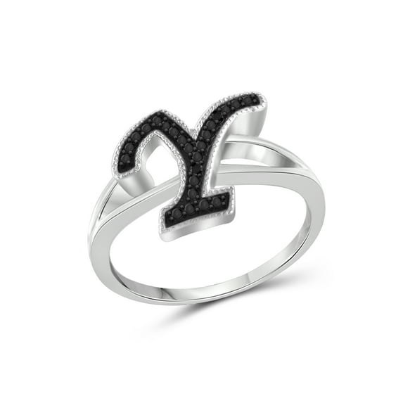 JewelersClub Accent Black Diamond Initial Letter Ring for Women | Customizable Sterling Silver Y Alphabet Monogram Ring for Girls | Cursive Script Capital Letters | Personalized Jewelry Gift for Her