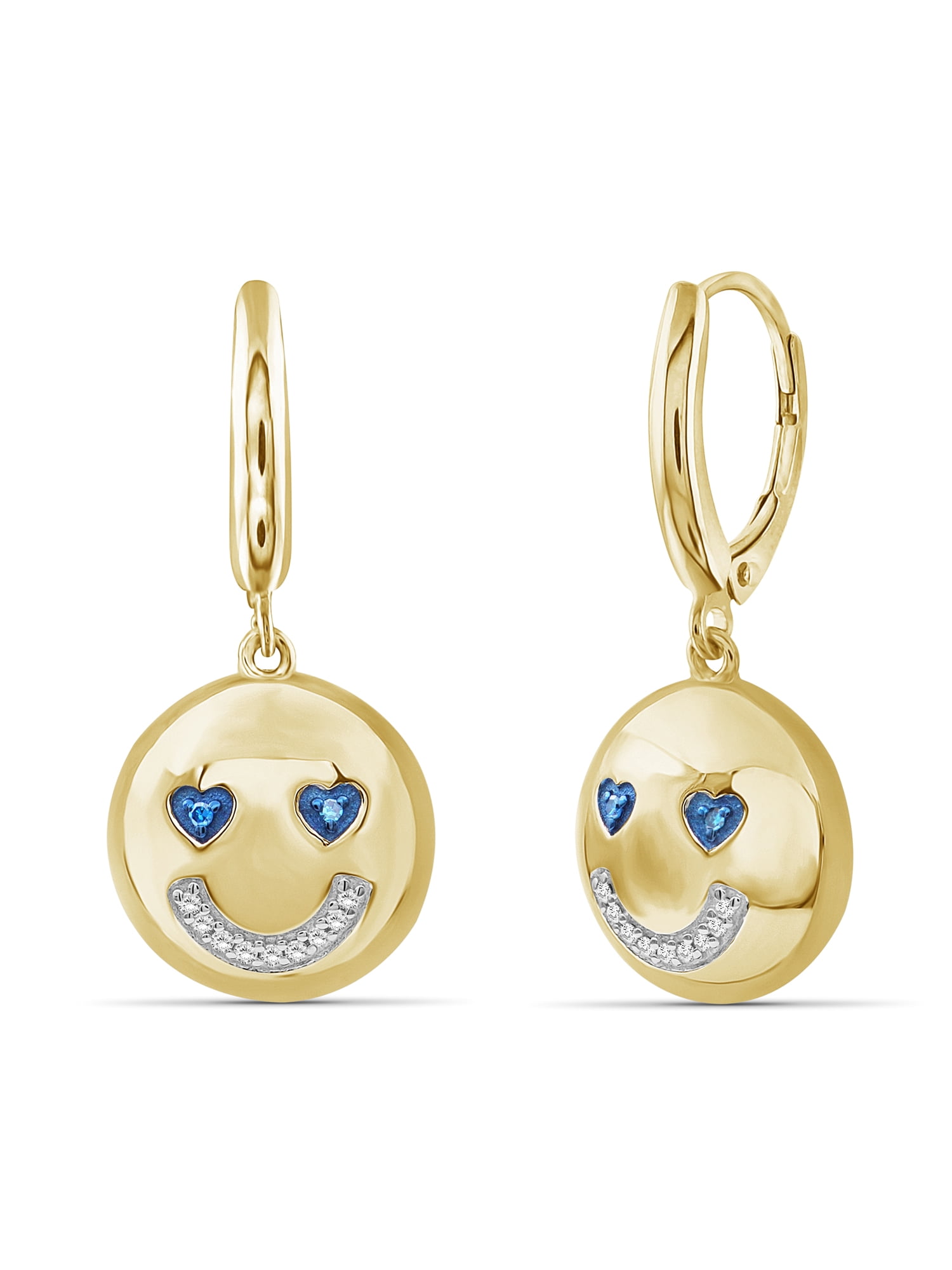 JewelersClub Accent Blue And White Diamond 14K Gold Over Silver Emoji Earrings