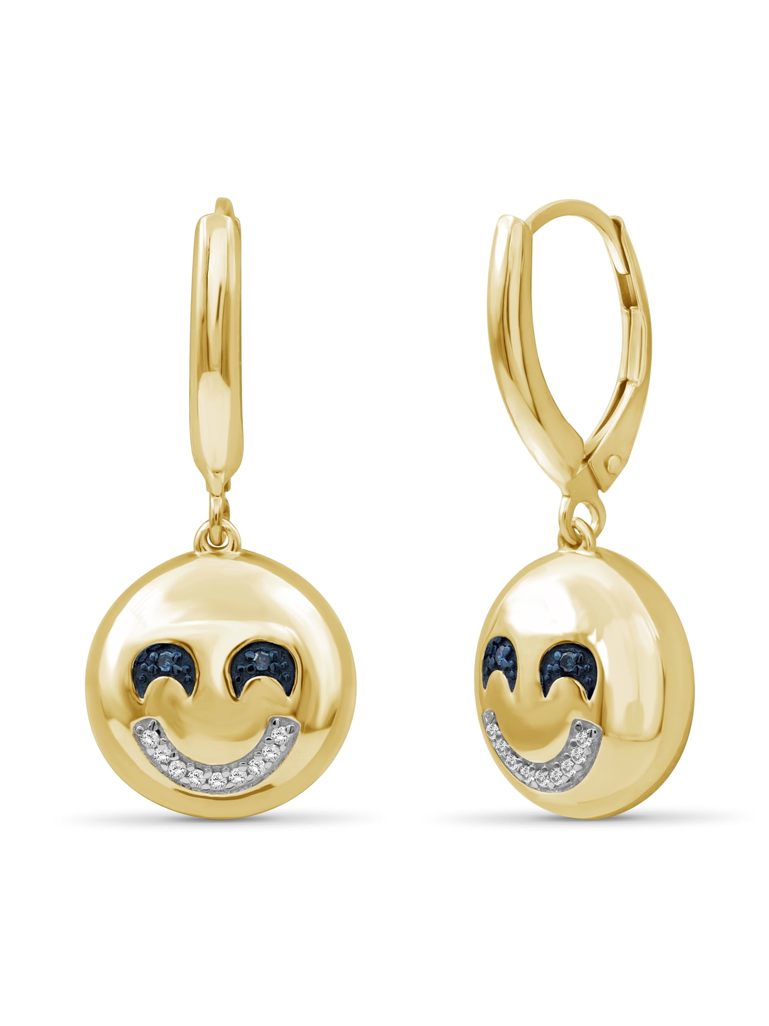 JewelersClub Accent Blue And White Diamond 14K Gold Over Silver Emoji Earrings