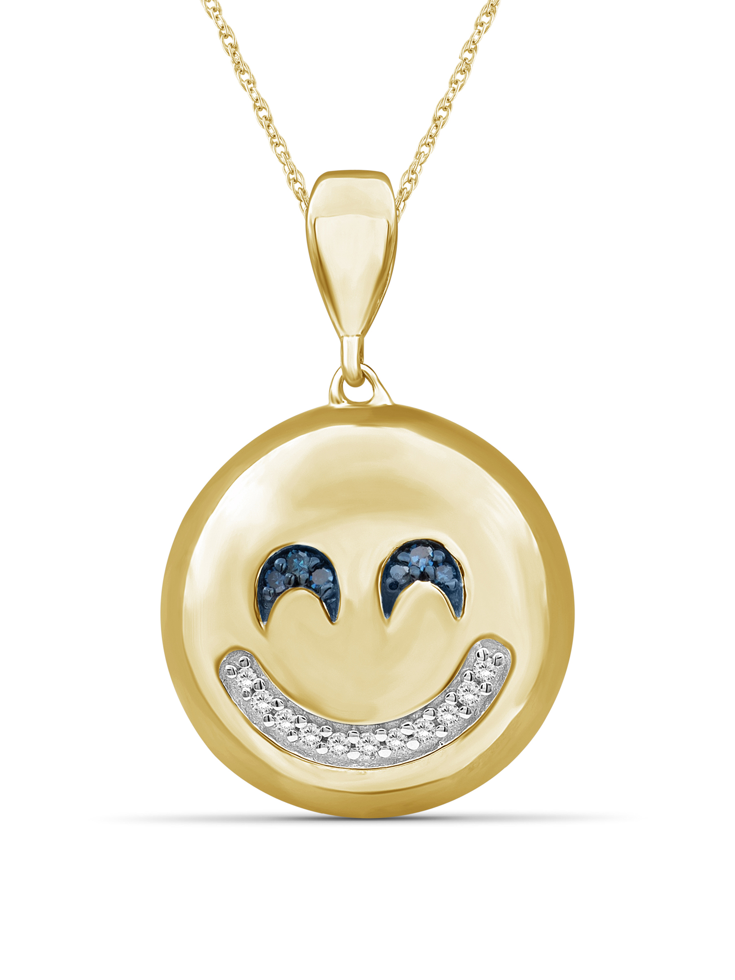 JewelersClub Accent Blue And White Diamond 14K Gold Over Silver Emoji Pendant