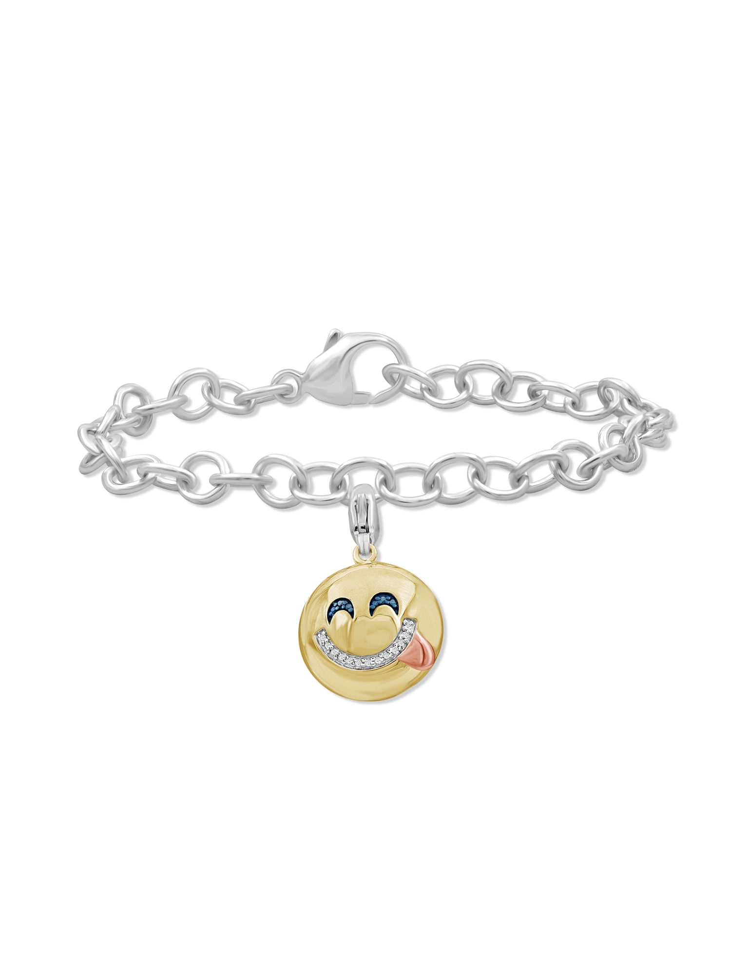 JewelersClub Accent Blue And White Diamond Two Tone Sterling Silver Emoji Bracelet
