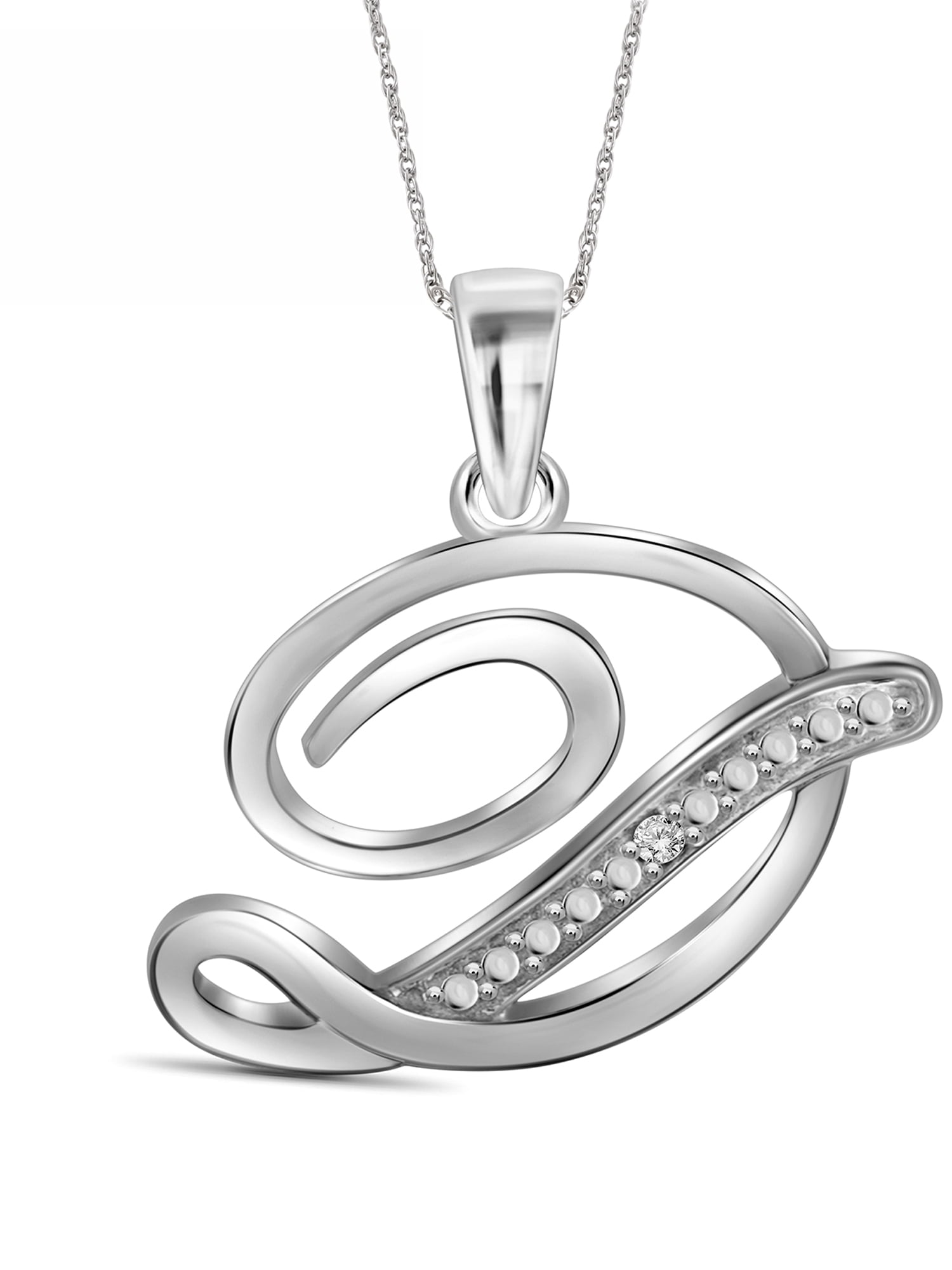 JewelersClub Accent White Diamond Initial Letter Pendant Necklace for Women | Customizable .925 Sterling Silver D Alphabet Monogram Necklaces for Girls | Personalized Jewelry Gift for Her