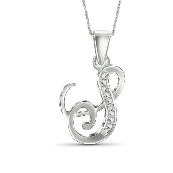 JewelersClub Accent White Diamond Initial Letter Pendant Necklace for Women | Customizable .925 Sterling Silver S Alphabet Monogram Necklaces for Girls | Personalized Jewelry Gift for Her