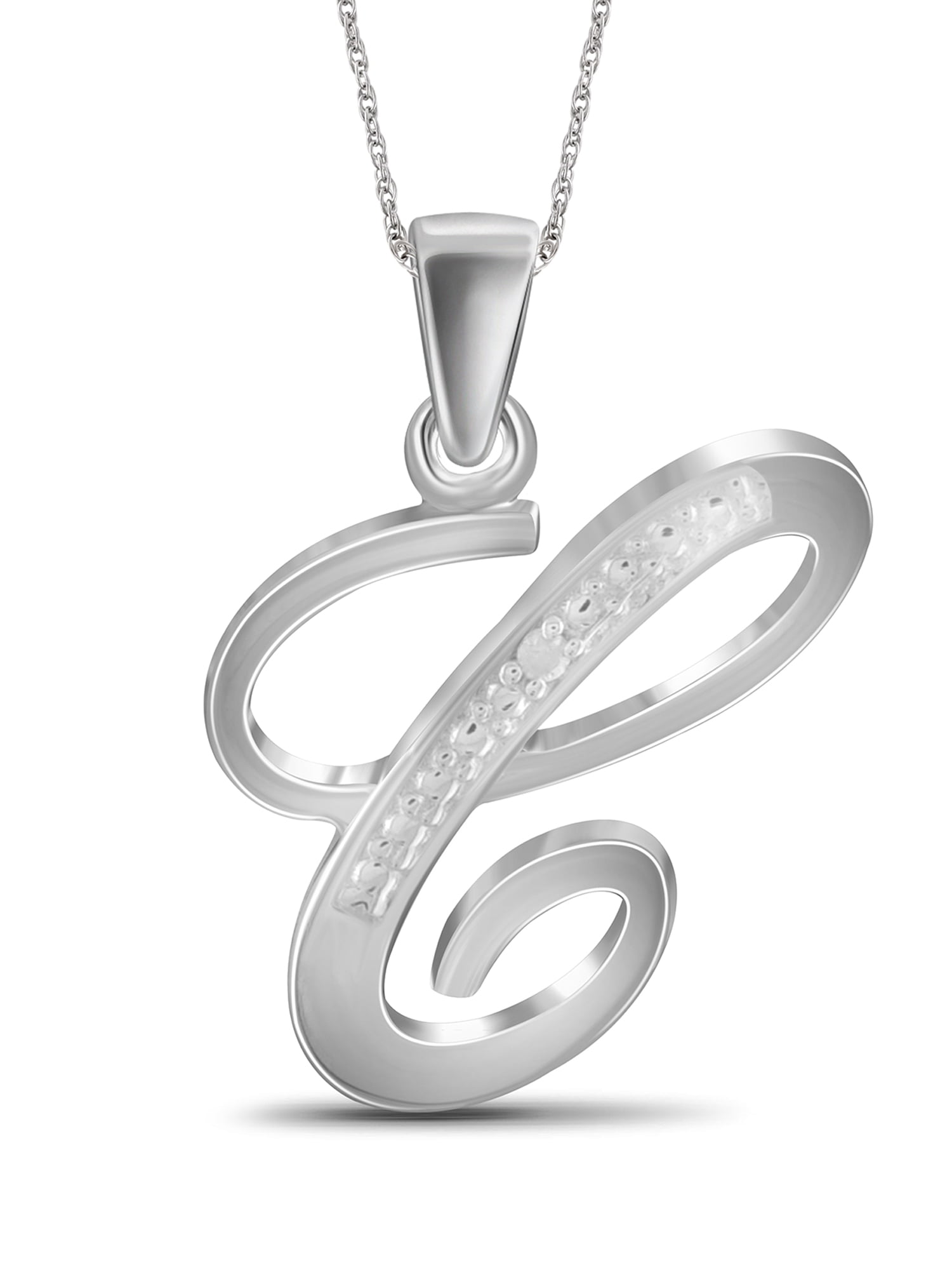 JewelersClub Accent White Diamond Initial Letter Pendant Necklace for Women | Customizable Sterling Silver C Alphabet Monogram Necklaces for Girls |Cursive Letters | Personalized Jewelry Gift for Her