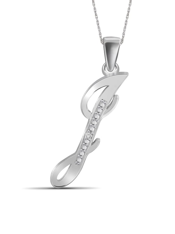 Accent White Diamond Initial Letter Pendant Necklace for Women | Customizable Sterling Silver J Alphabet Monogram Necklaces for Girls |Cursive Letters | Personalized Jewelry Gift for Her