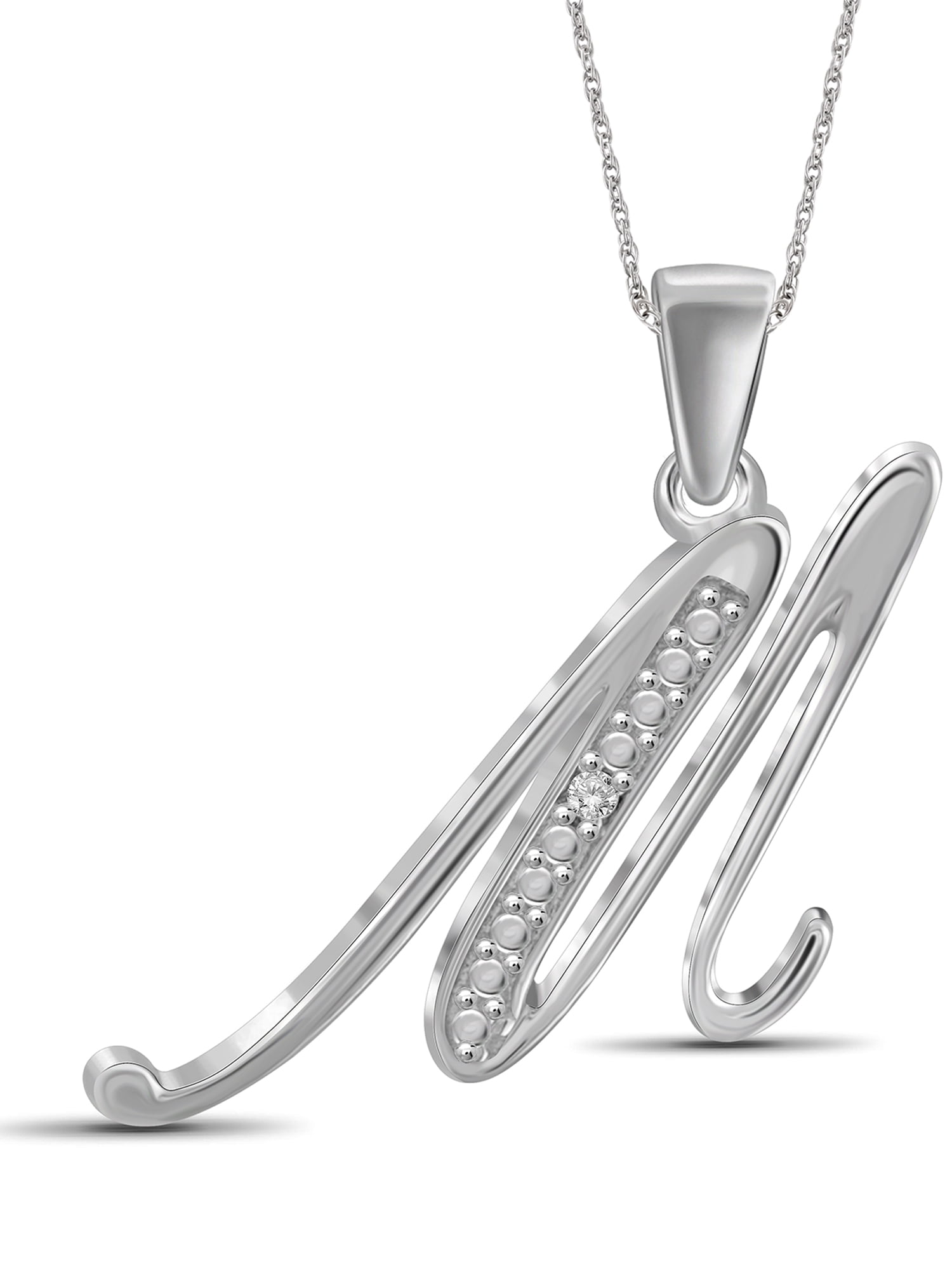 JewelersClub Accent White Diamond Initial Letter Pendant Necklace for Women | Customizable Sterling Silver M Alphabet Monogram Necklaces for Girls |Cursive Letters | Personalized Jewelry Gift for Her