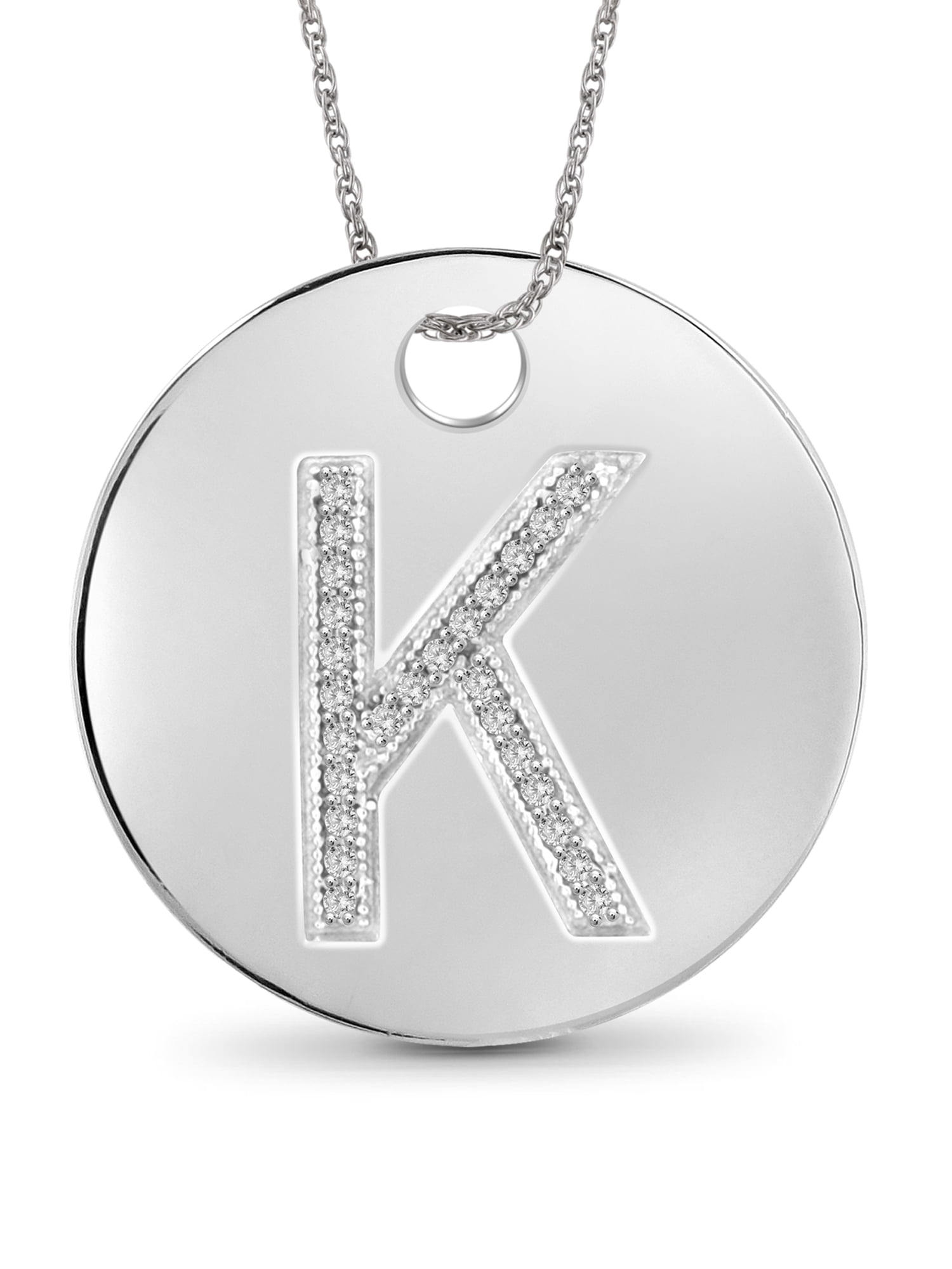 JewelersClub Accent White Diamond Initial Letter Pendant for Women | Customizable .925 Sterling Silver K Alphabet Monogram Necklaces for Girls |Capital Letters | Personalized Jewelry Gift for Her
