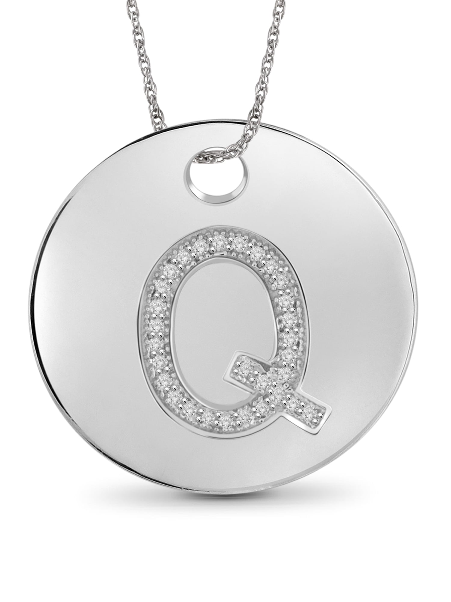 JewelersClub Accent White Diamond Initial Letter Pendant for Women | Customizable .925 Sterling Silver Q Alphabet Monogram Necklaces for Girls |Capital Letters | Personalized Jewelry Gift for Her