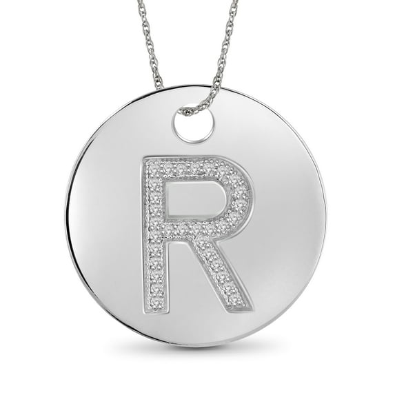 JewelersClub Accent White Diamond Initial Letter Pendant for Women | Customizable .925 Sterling Silver R Alphabet Monogram Necklaces for Girls |Capital Letters | Personalized Jewelry Gift for Her