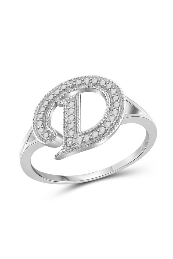 Accent White Diamond Initial Letter Ring for Women | Customizable Sterling Silver D Alphabet Monogram Ring for Girls | Cursive Script Capital Letters | Personalized Jewelry Gift for Her