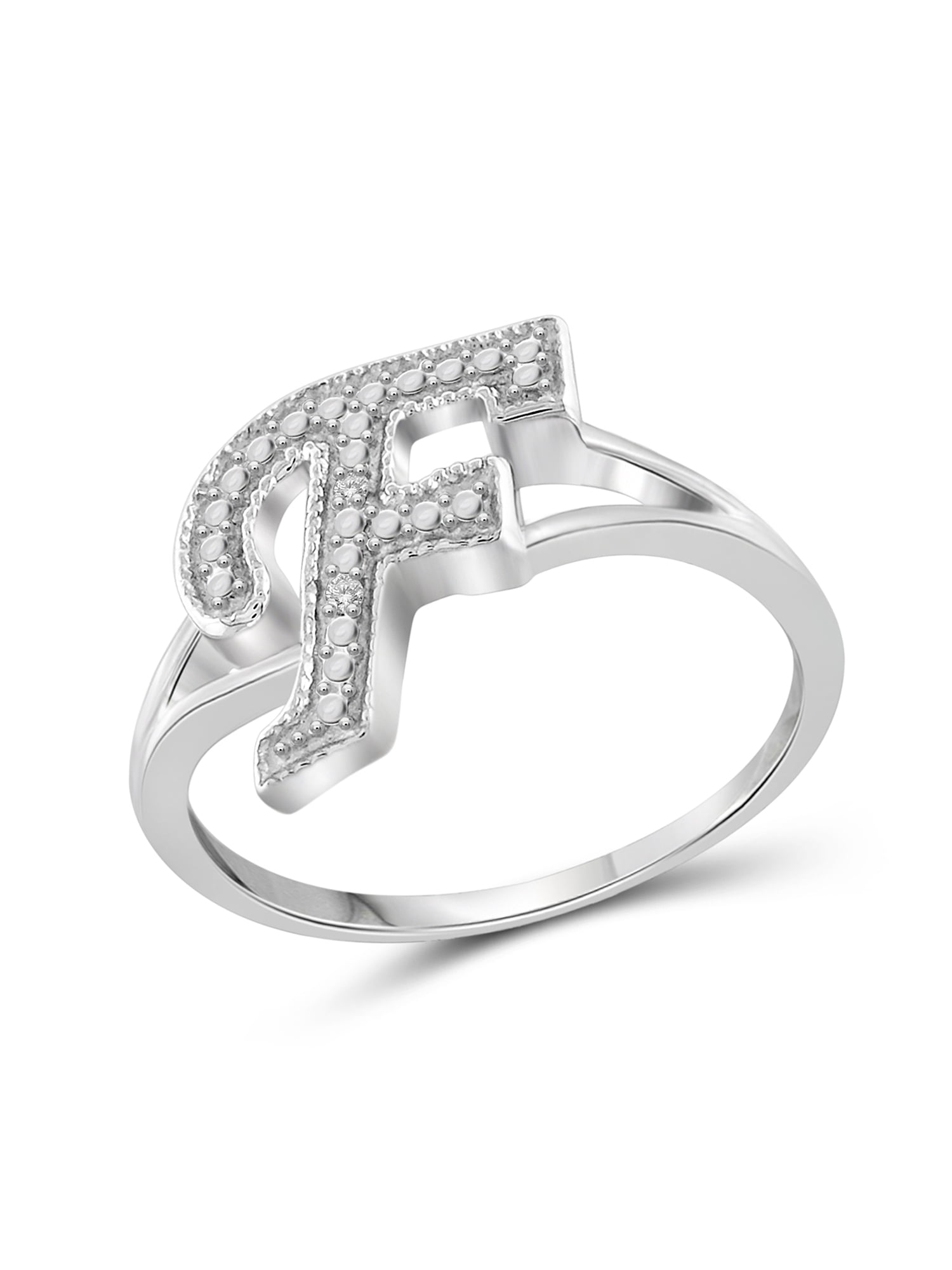 JewelersClub Accent White Diamond Initial Letter Ring for Women | Customizable Sterling Silver F Alphabet Monogram Ring for Girls | Cursive Script Capital Letters | Personalized Jewelry Gift for Her