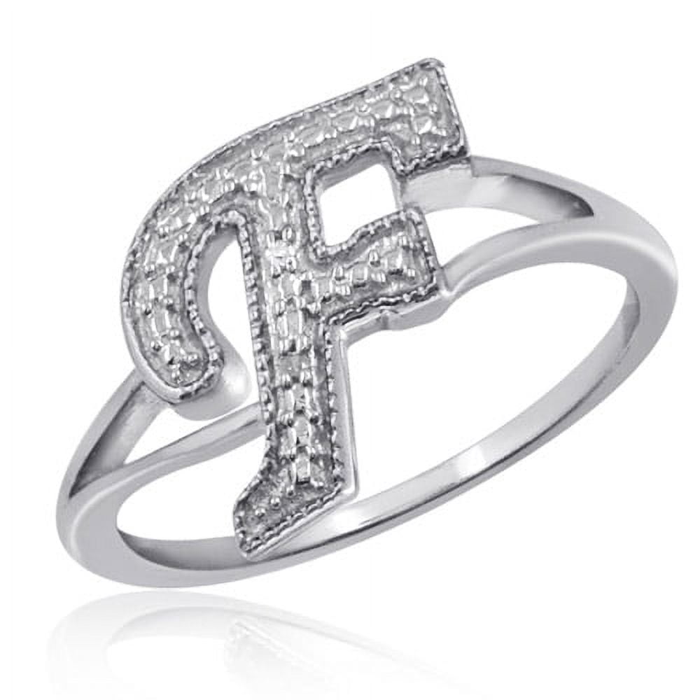 JewelersClub Accent White Diamond Initial Letter Ring for Women | Customizable Sterling Silver F Alphabet Monogram Ring for Girls | Cursive Script Capital Letters | Personalized Jewelry Gift for Her