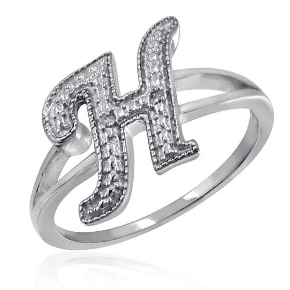JewelersClub Accent White Diamond Initial Letter Ring for Women | Customizable Sterling Silver H Alphabet Monogram Ring for Girls | Cursive Script Capital Letters | Personalized Jewelry Gift for Her