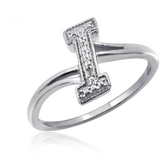 JewelersClub Accent White Diamond Initial Letter Ring for Women | Customizable Sterling Silver I Alphabet Monogram Ring for Girls | Cursive Script Capital Letters | Personalized Jewelry Gift for Her