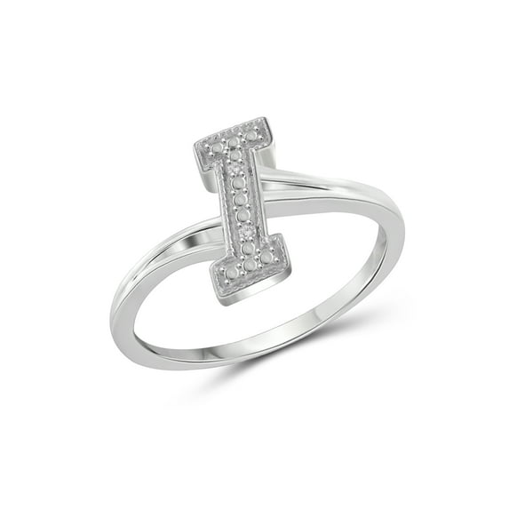 JewelersClub Accent White Diamond Initial Letter Ring for Women | Customizable Sterling Silver I Alphabet Monogram Ring for Girls | Cursive Script Capital Letters | Personalized Jewelry Gift for Her