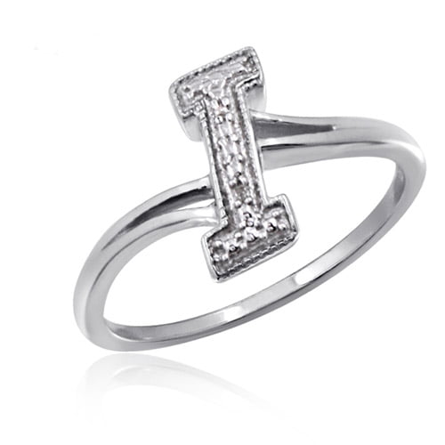 JewelersClub Accent White Diamond Initial Letter Ring for Women, Customizable Sterling Silver G Alphabet Monogram Ring for Girls, Cursive  Script Capital Letters