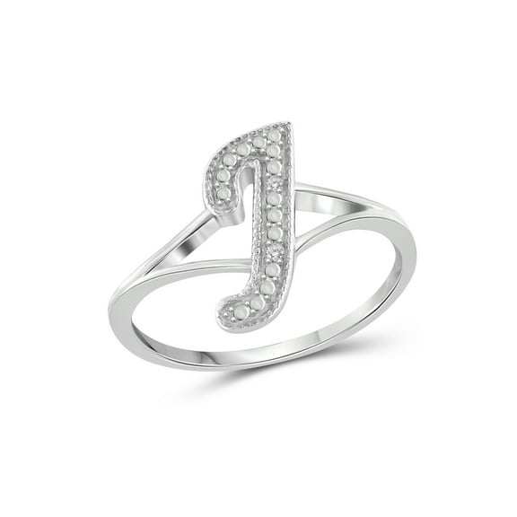 JewelersClub Accent White Diamond Initial Letter Ring for Women | Customizable Sterling Silver J Alphabet Monogram Ring for Girls | Cursive Script Capital Letters | Personalized Jewelry Gift for Her