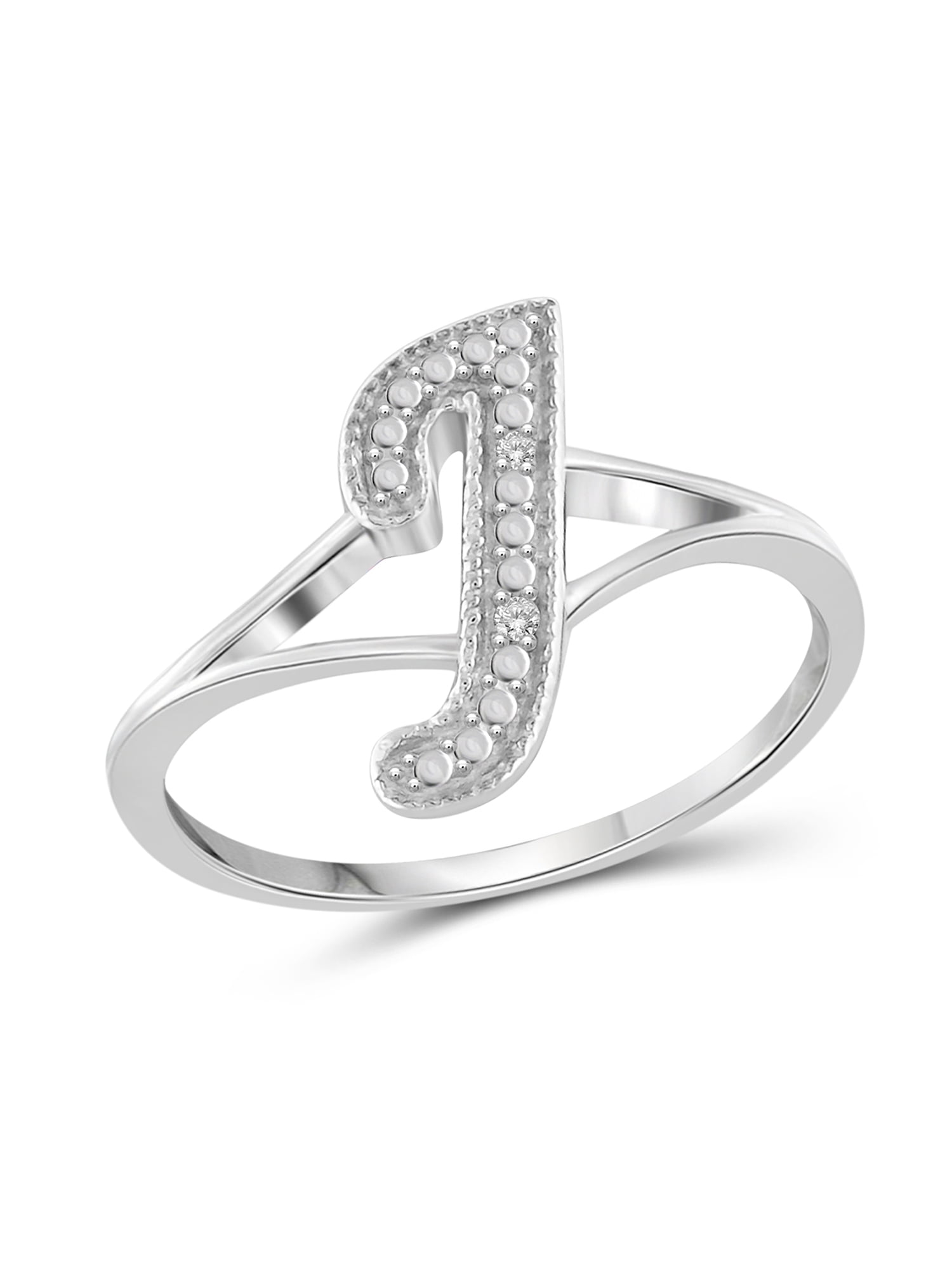 JewelersClub Accent White Diamond Initial Letter Ring for Women | Customizable Sterling Silver J Alphabet Monogram Ring for Girls | Cursive Script Capital Letters | Personalized Jewelry Gift for Her