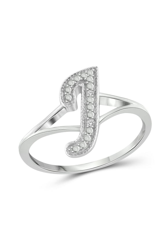 Accent White Diamond Initial Letter Ring for Women | Customizable Sterling Silver J Alphabet Monogram Ring for Girls | Cursive Script Capital Letters | Personalized Jewelry Gift for Her