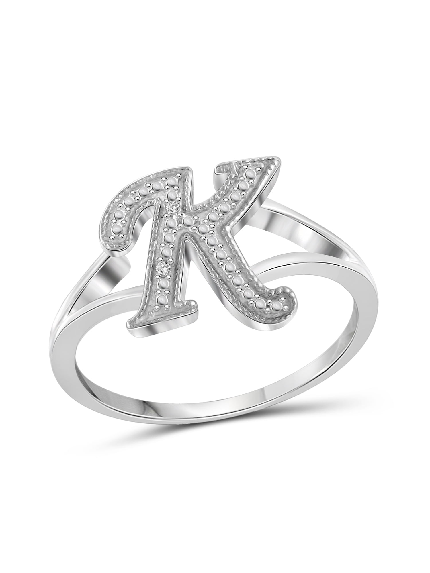 JewelersClub Accent White Diamond Initial Letter Ring for Women | Customizable Sterling Silver K Alphabet Monogram Ring for Girls | Cursive Script Capital Letters | Personalized Jewelry Gift for Her