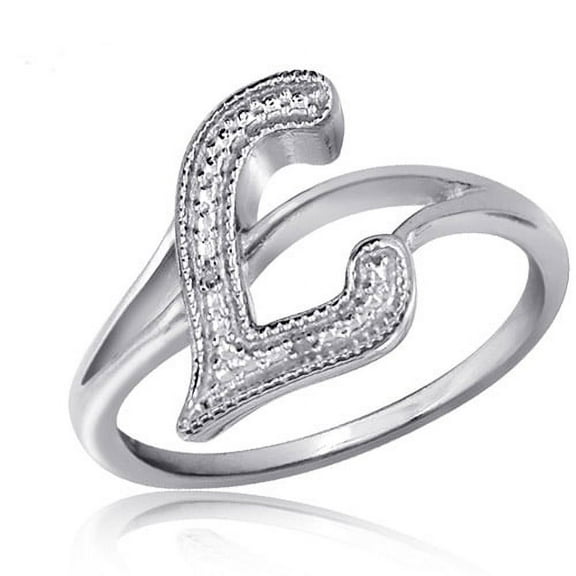 JewelersClub Accent White Diamond Initial Letter Ring for Women | Customizable Sterling Silver L Alphabet Monogram Ring for Girls | Cursive Script Capital Letters | Personalized Jewelry Gift for Her