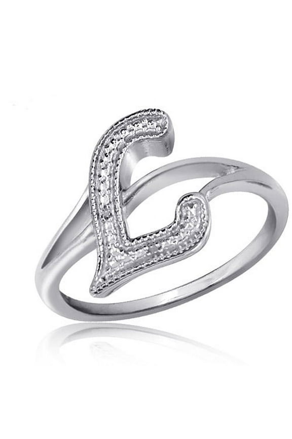 Accent White Diamond Initial Letter Ring for Women | Customizable Sterling Silver L Alphabet Monogram Ring for Girls | Cursive Script Capital Letters | Personalized Jewelry Gift for Her
